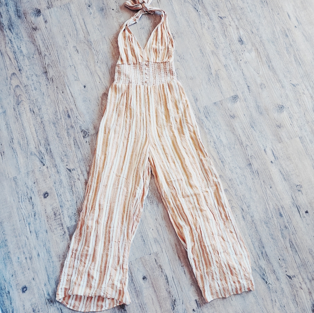 American Eagle Halter Striped Jumpsuit